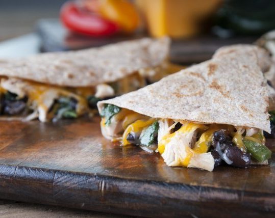 Chicken Kale and Black Bean Quesadillas